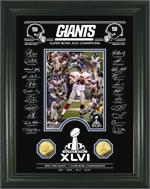 New York Giants Super Bowl XLVI Champions Gold Coin Signature Etched Glass Photo Mint